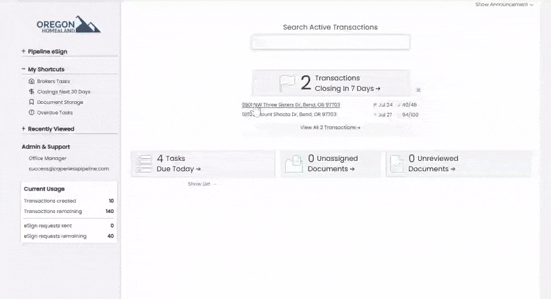 Transaction management workflow in Paperless Pipeline
